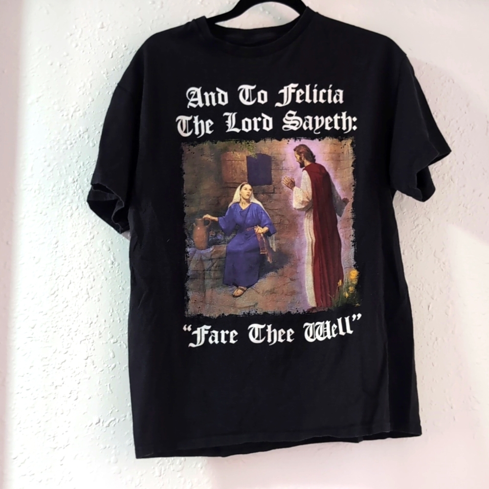 Spencer's Gifts Bye Felicia Joke Black Graphic T-shirt Unisex Large
